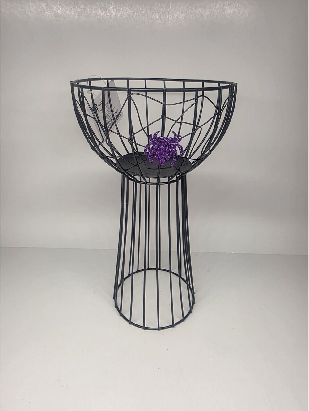 Happy Halloween Wire Pedestal 10” H Table Top Decor - Black w/Purple Spider NEW